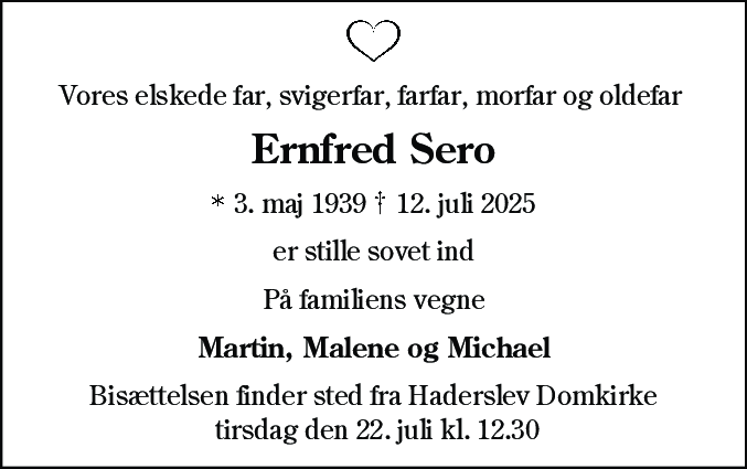 Dødsannonce for Ernfred Sero