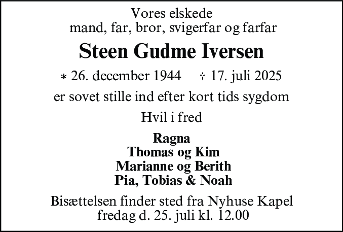Dødsannonce for Steen Gudme Iversen