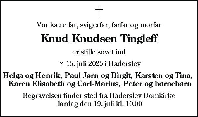 Dødsannonce for Knud Knudsen Tingleff