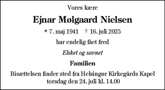 Dødsannonce for Ejnar Mølgaard Nielsen