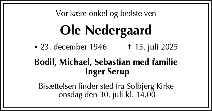 Dødsannonce for Ole Nedergaard Jensen