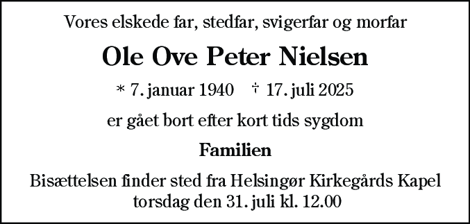 Dødsannonce for Ole Ove Peter Nielsen