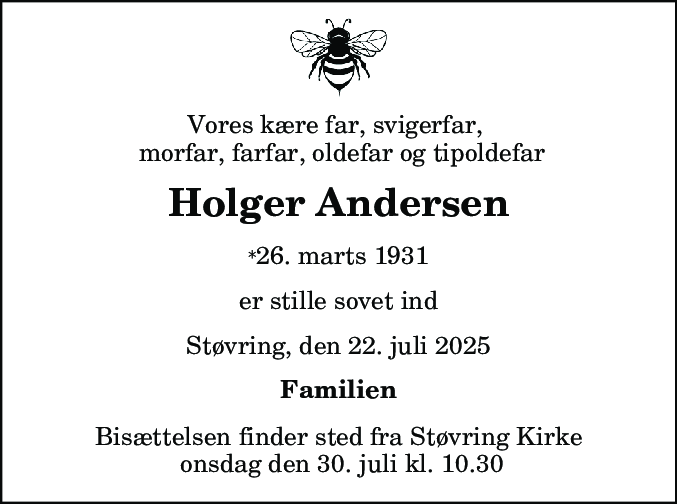 Dødsannonce for Holger Andersen