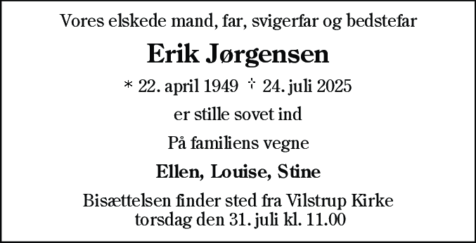Dødsannonce for Erik Jørgensen