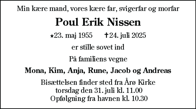 Dødsannonce for Poul Erik Nissen