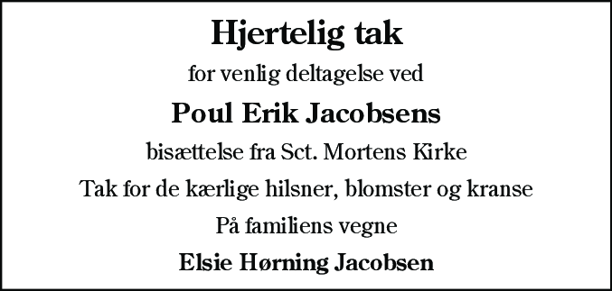 Dødsannonce for Poul Erik Jacobsen