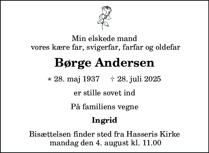 Dødsannonce for Børge Andersen