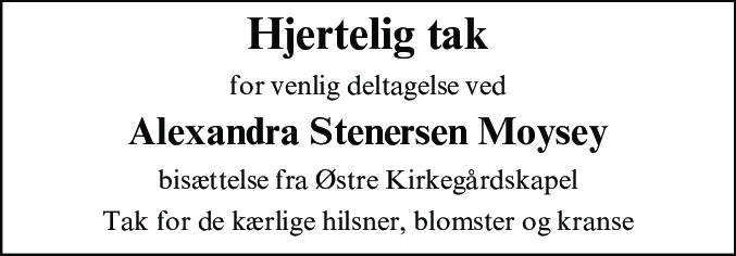 Dødsannonce for Alexandra Stenersen Moysey