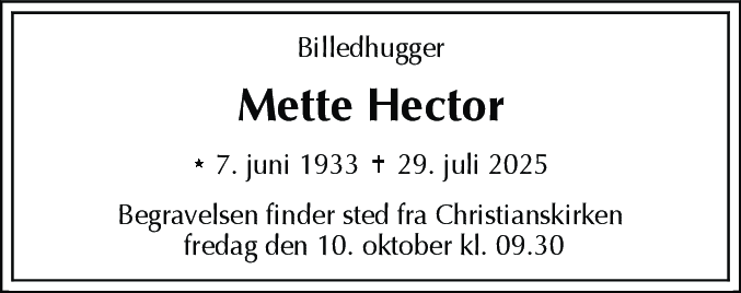 Dødsannonce for Evelyn Mette Hector