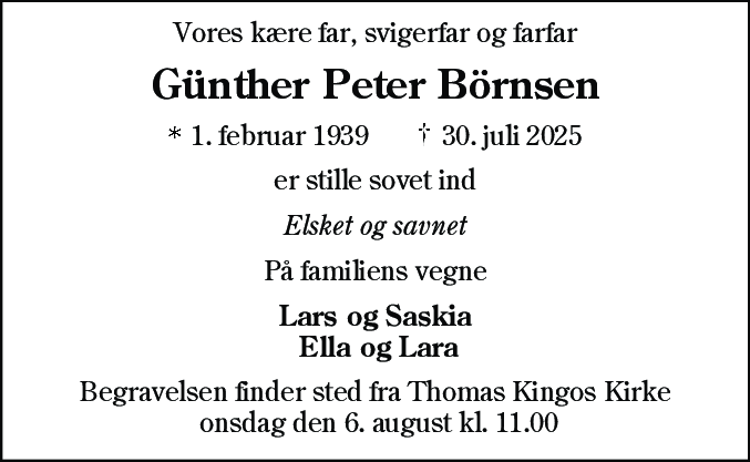 Dødsannonce for Günther Peter Börnsen