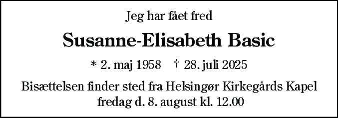 Dødsannonce for Susanne-Elisabeth Basic
