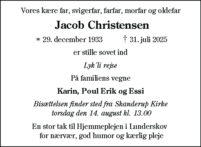 Dødsannonce for Hans Jacob Christensen