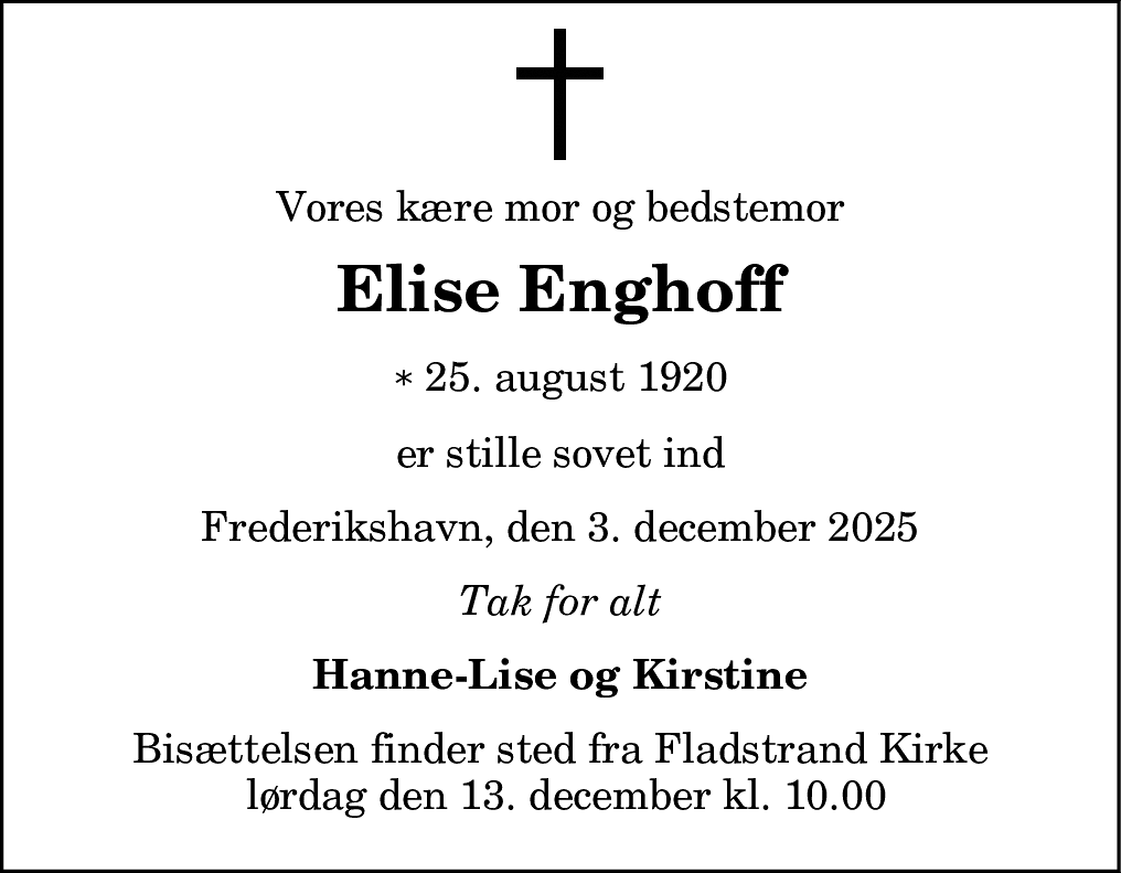 Dødsannonce for Elise Enghoff