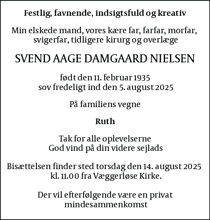 Dødsannonce for Svend Aage Damgaard Nielsen