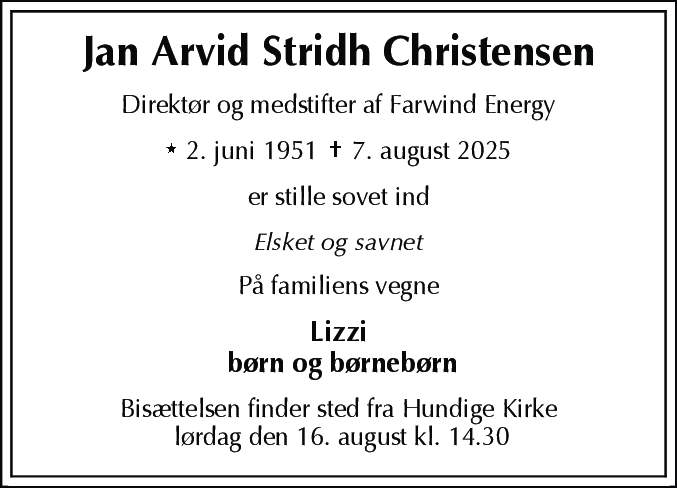 Dødsannonce for Jan Arvid Stridh Christensen