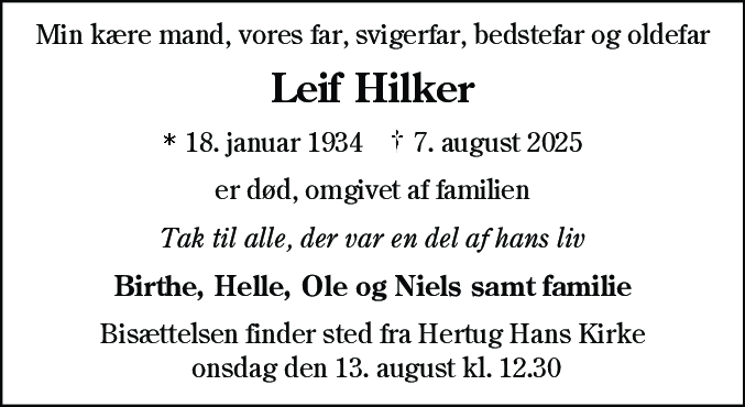 Dødsannonce for Leif Hilker