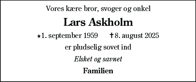 Dødsannonce for Lars Askholm