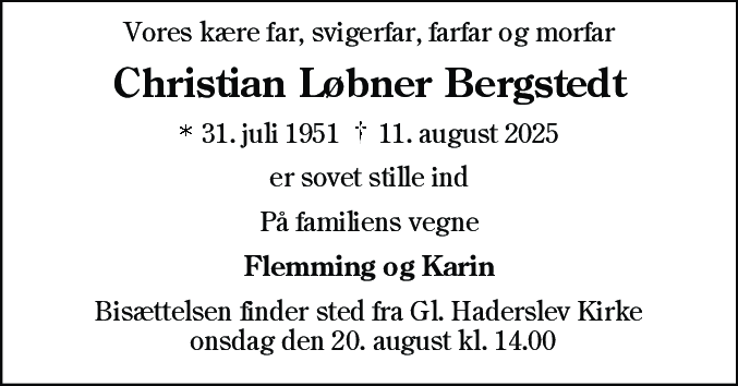 Dødsannonce for Christian Løbner Bergstedt