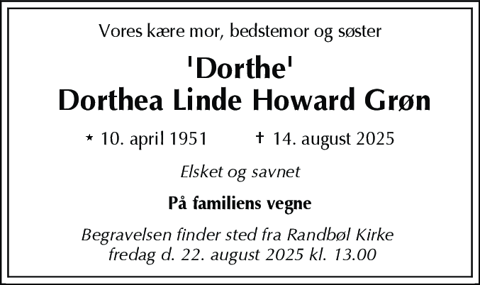 Dødsannonce for Dorthea Linde Howard Grøn