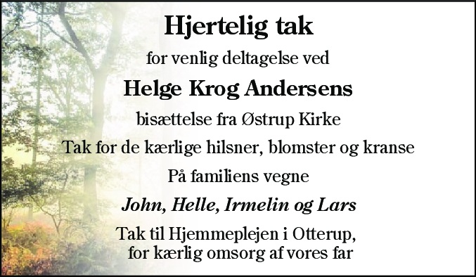 Dødsannonce for Helge Krog Andersen