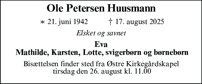 Dødsannonce for Ole Petersen Huusmann