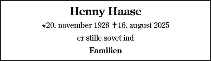 Dødsannonce for Henny Haase
