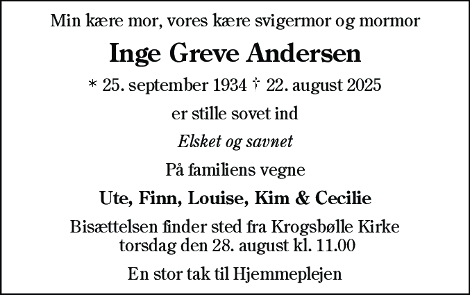 Dødsannonce for Inge Greve Andersen