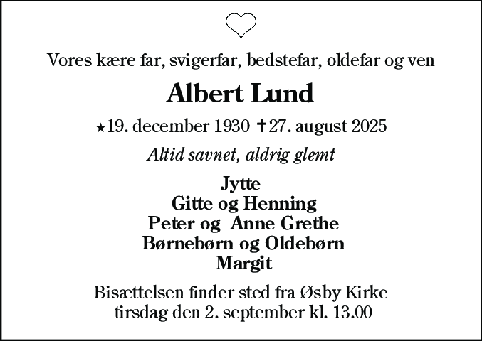 Dødsannonce for Albert Lund