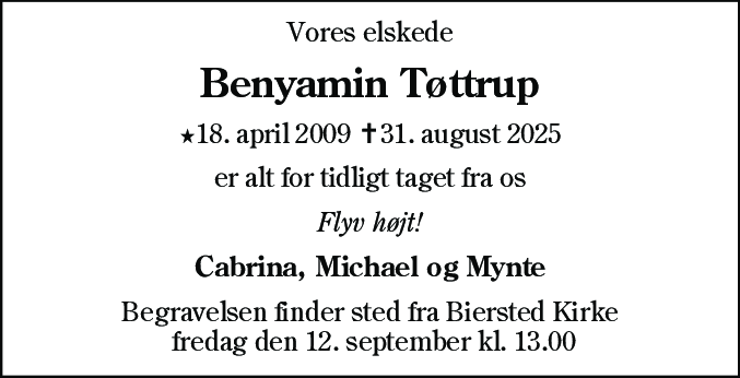 Dødsannonce for Benyamin Tøttrup