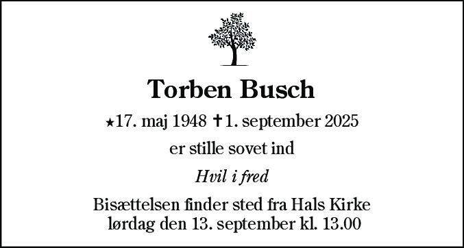 Dødsannonce for Torben Busch