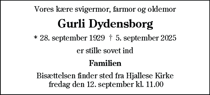 Dødsannonce for Gurli Dydensborg