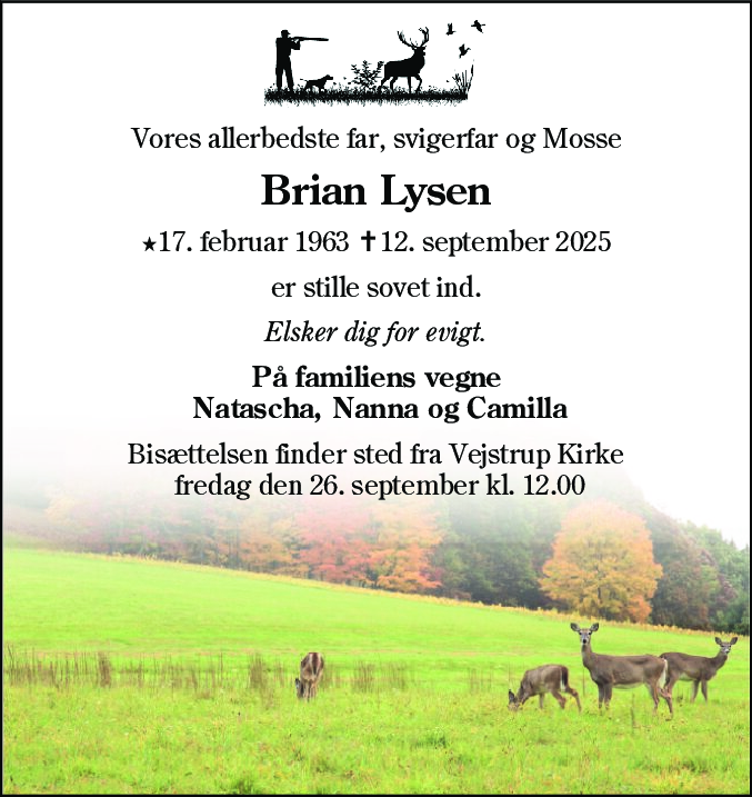 Dødsannonce for Brian Lysen