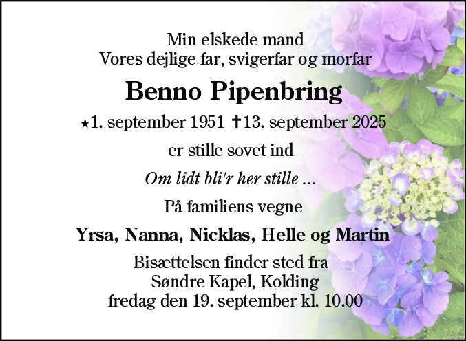 Dødsannonce for Benno Pipenbring