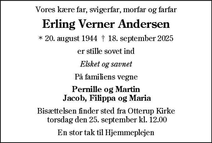 Dødsannonce for Erling Verner Andersen