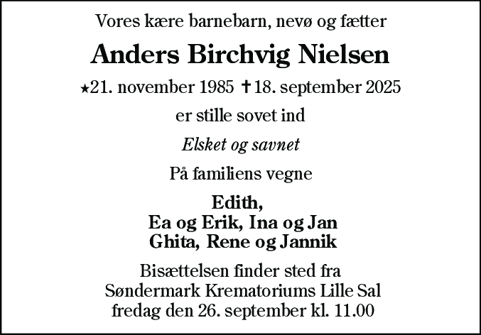 Dødsannonce for Anders Birchvig Nielsen