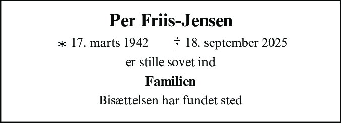 Dødsannonce for Per Friis-Jensen