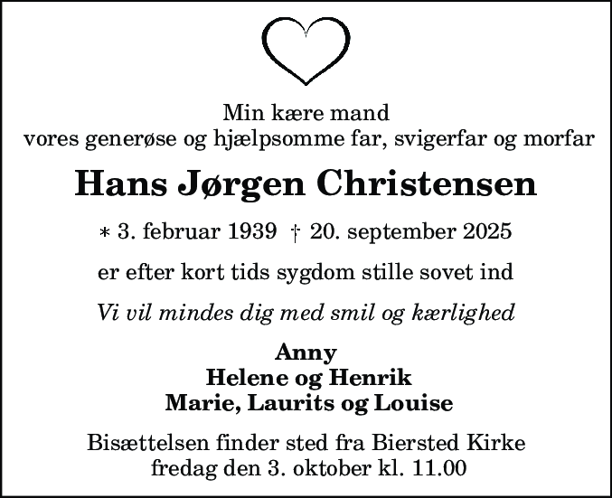 Dødsannonce for Hans Jørgen Christensen