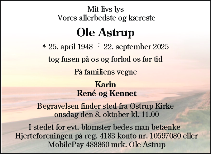 Dødsannonce for Ole Christensen Astrup