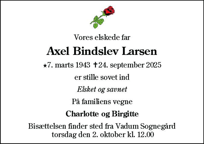 Dødsannonce for Axel Bindslev Larsen