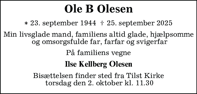 Dødsannonce for Ole B Olesen