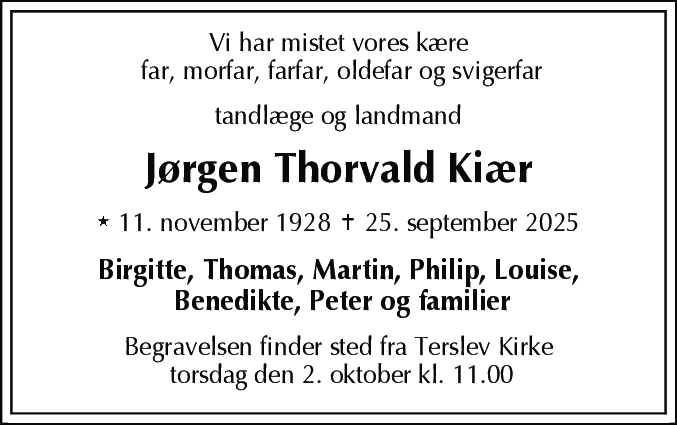 Dødsannonce for Jørgen Thorvald Kiær