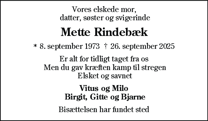 Dødsannonce for Marinnah Methe Alvide Frandsen