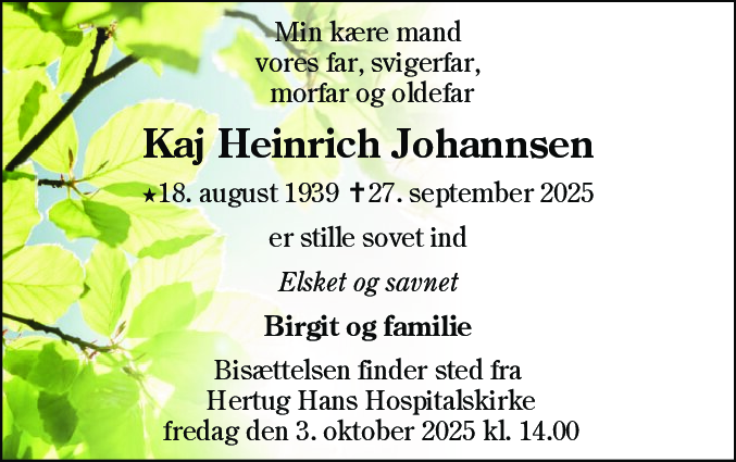 Dødsannonce for Kaj Heinrich Johannsen