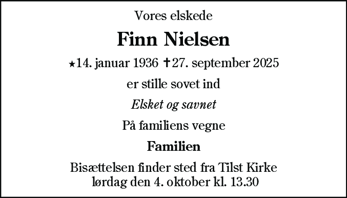 Dødsannonce for Finn Nielsen