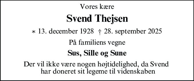 Dødsannonce for Svend Thejsen