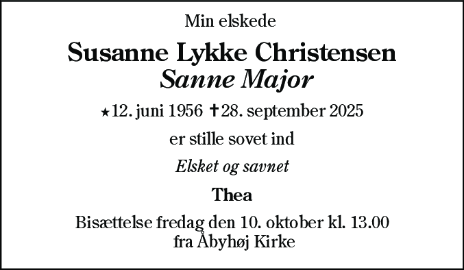 Dødsannonce for Susanne Lykke Christensen