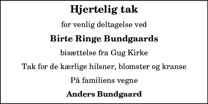 Dødsannonce for Birte Ringe Bundgaard