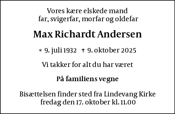 Dødsannonce for Max Richardt Andersen