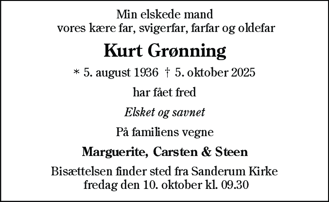 Dødsannonce for Kurt Grønning