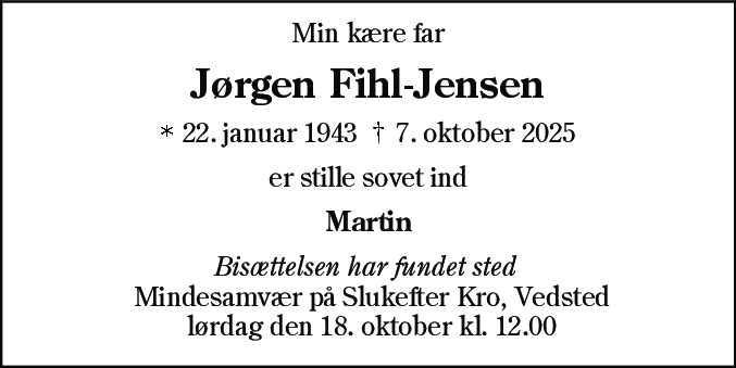 Dødsannonce for Jørgen Fihl-Jensen